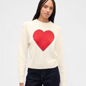 Women's Cream Sweater with Red Heart Old Navy XS Tall So Soft Cozy Graphic NEW